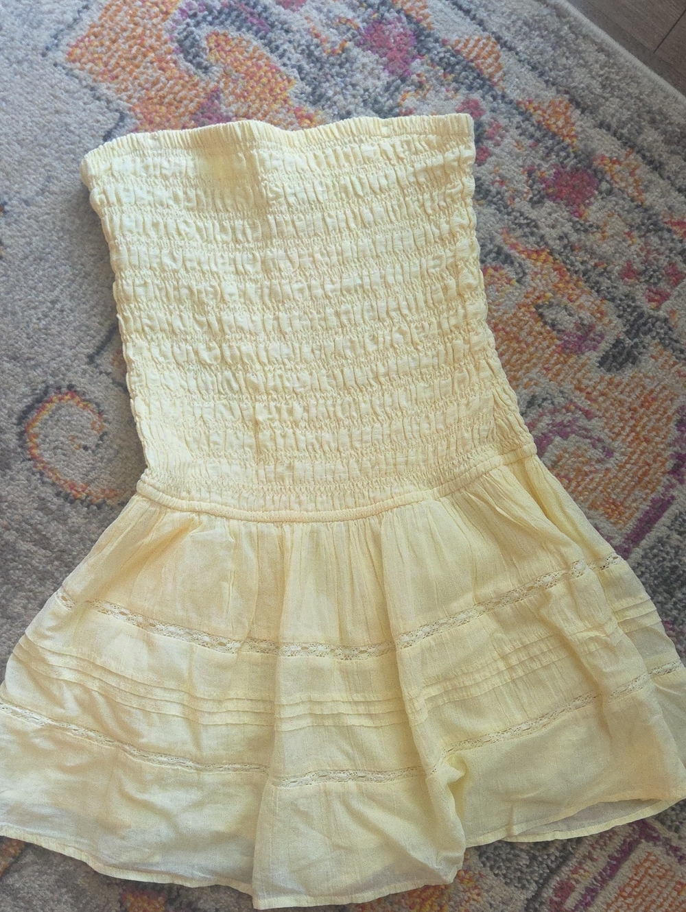 Hollister Smocked Light Yellow Removable Strapless Dress Romper Small